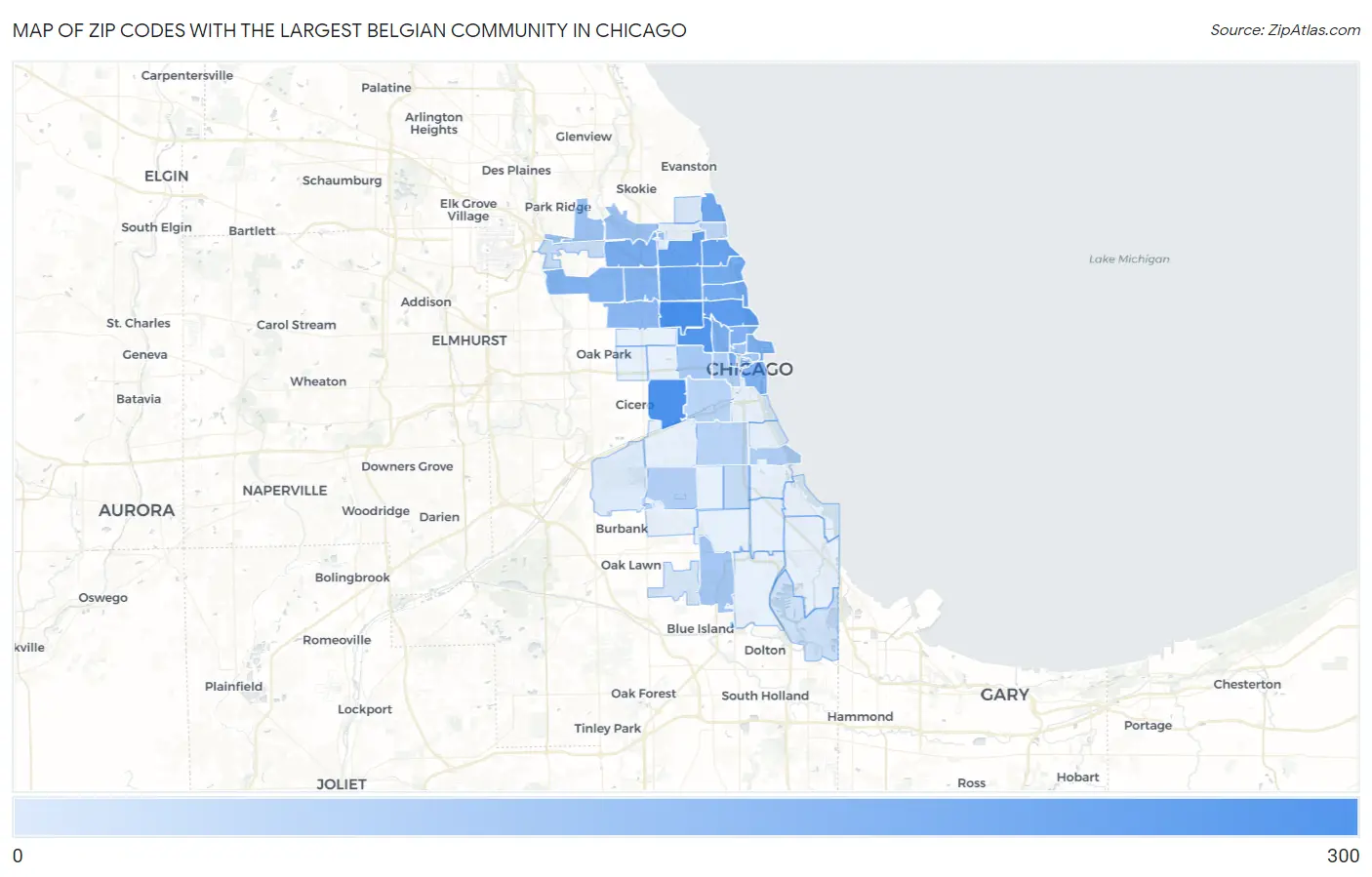 Zip Codes with the Largest Belgian Community in Chicago Map