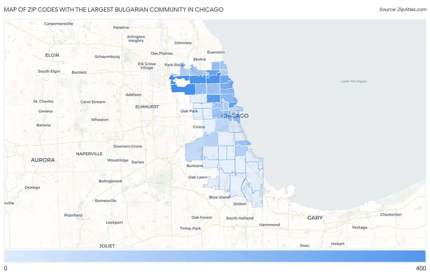 Zip Codes with the Largest Bulgarian Community in Chicago Map