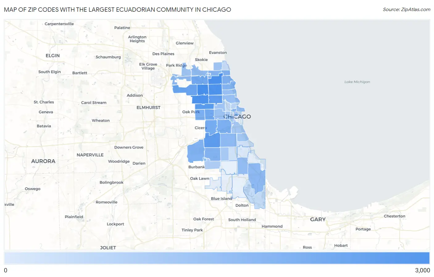 Zip Codes with the Largest Ecuadorian Community in Chicago Map