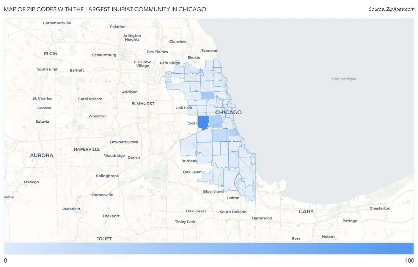 Zip Codes with the Largest Inupiat Community in Chicago Map