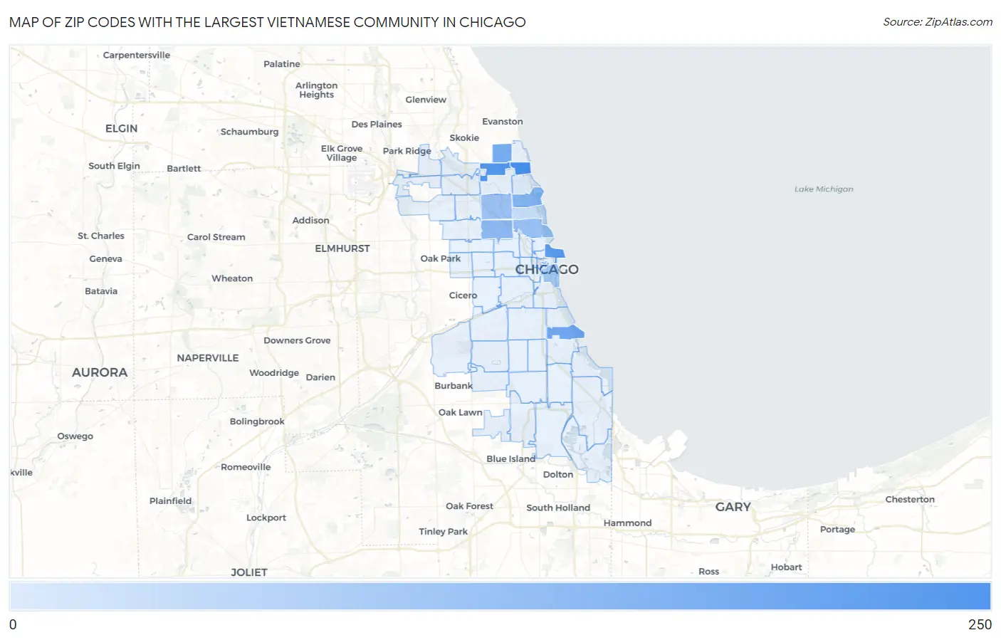 Zip Codes with the Largest Vietnamese Community in Chicago Map
