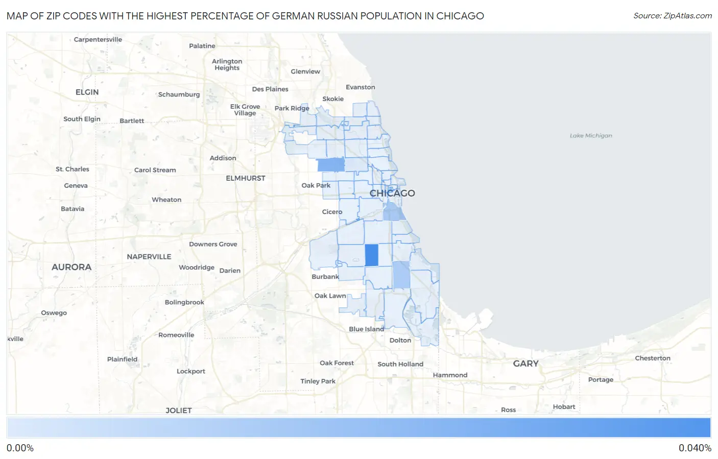Zip Codes with the Highest Percentage of German Russian Population in Chicago Map