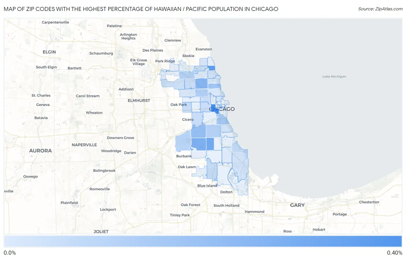 Zip Codes with the Highest Percentage of Hawaiian / Pacific Population in Chicago Map