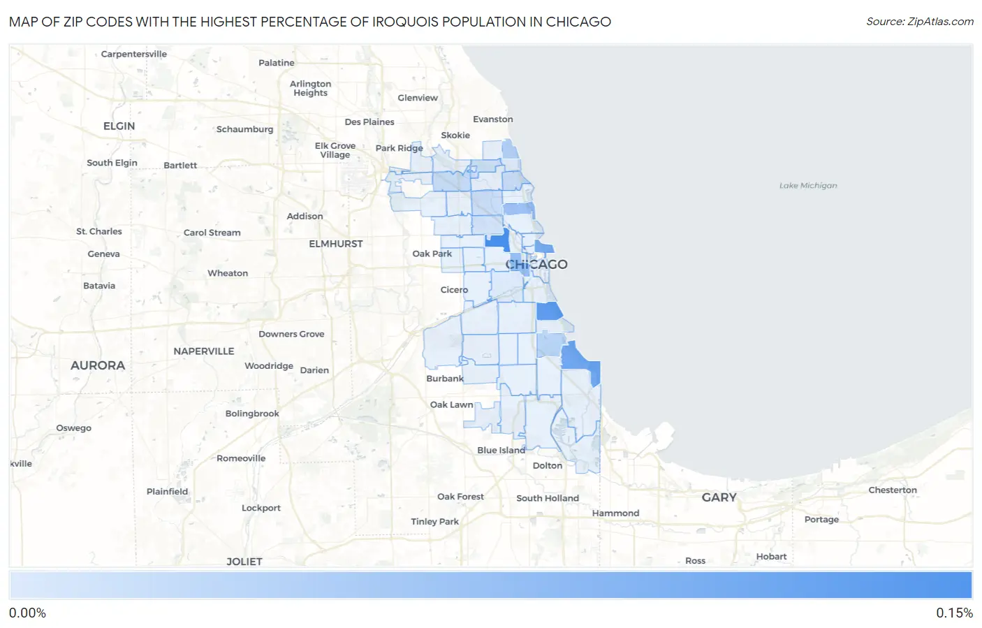Zip Codes with the Highest Percentage of Iroquois Population in Chicago Map