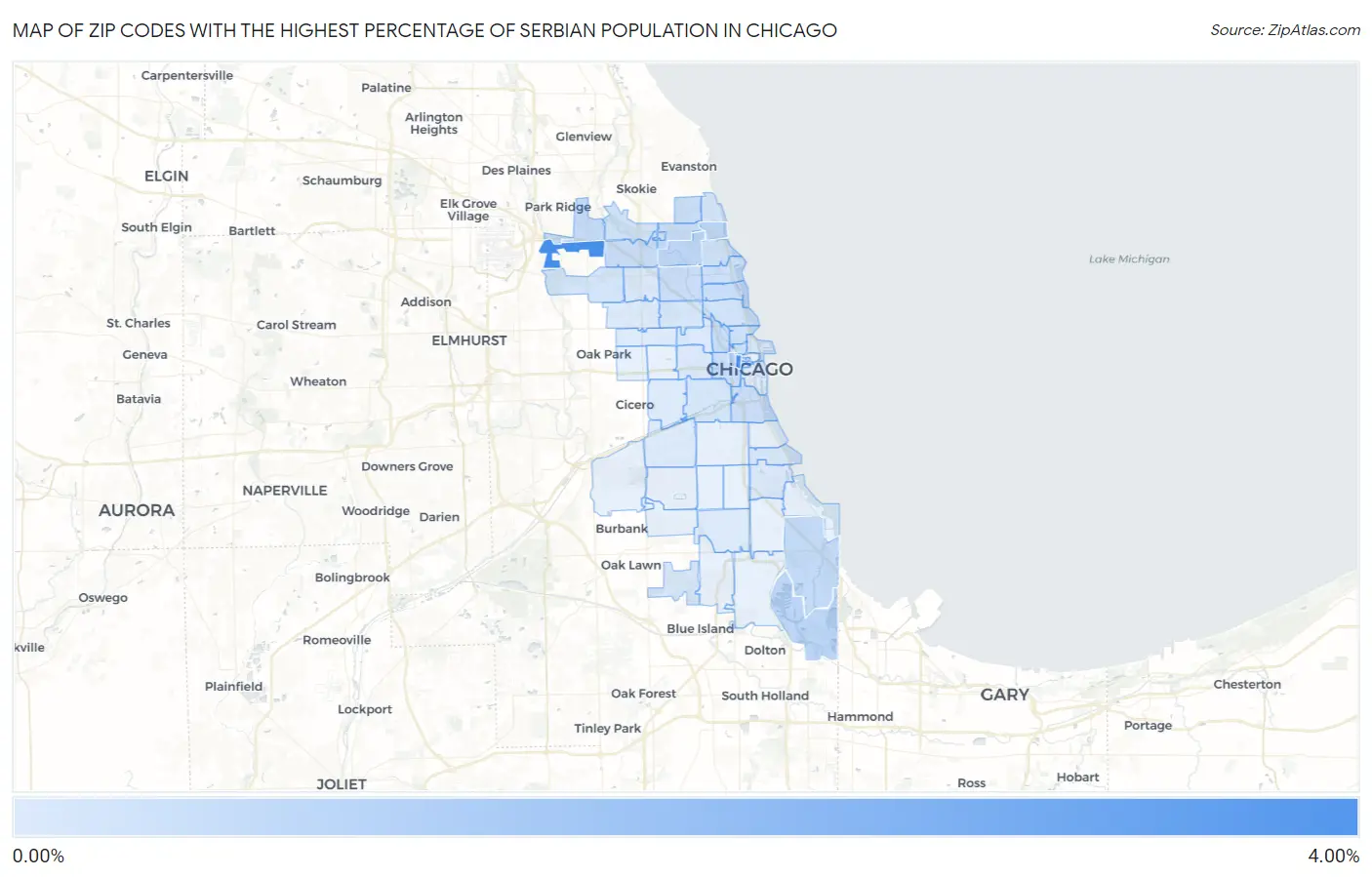 Zip Codes with the Highest Percentage of Serbian Population in Chicago Map
