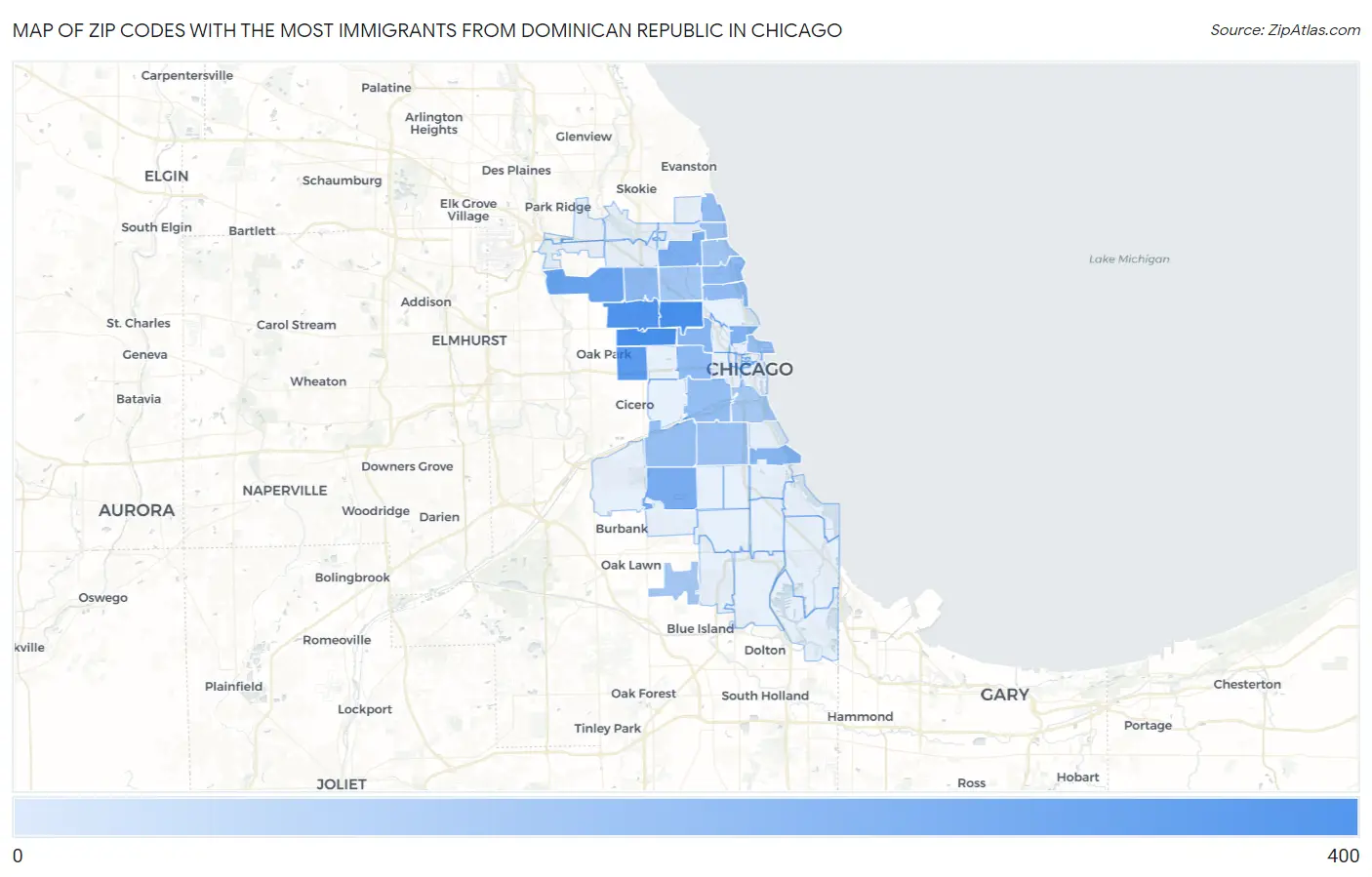 Zip Codes with the Most Immigrants from Dominican Republic in Chicago Map