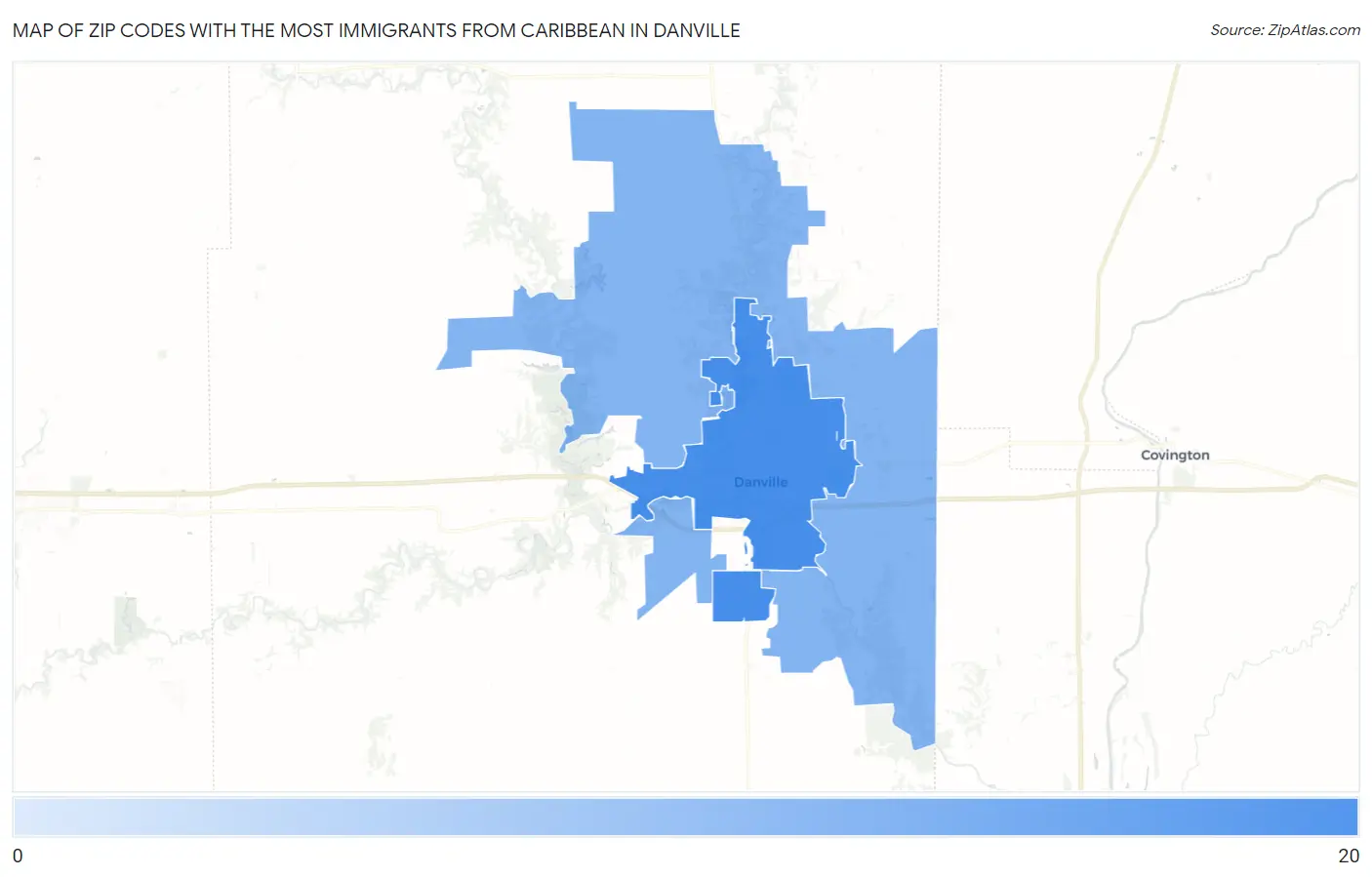 Zip Codes with the Most Immigrants from Caribbean in Danville Map