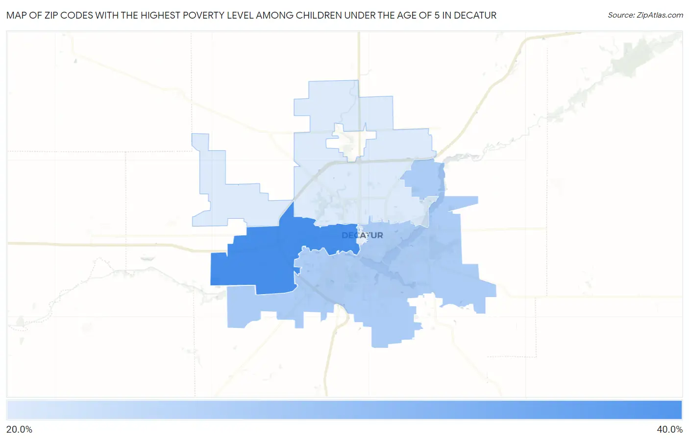 Zip Codes with the Highest Poverty Level Among Children Under the Age of 5 in Decatur Map