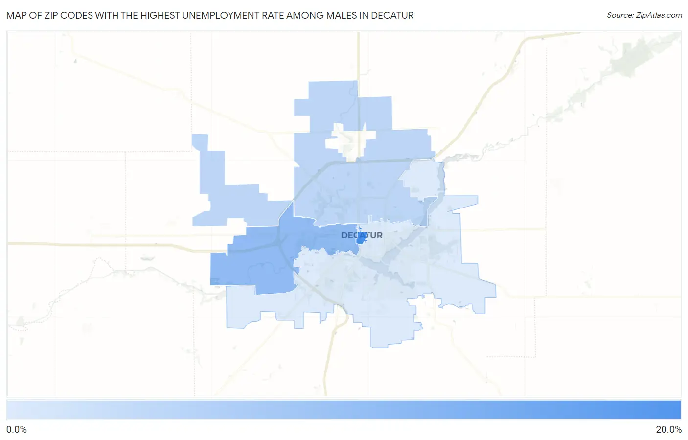 Zip Codes with the Highest Unemployment Rate Among Males in Decatur Map