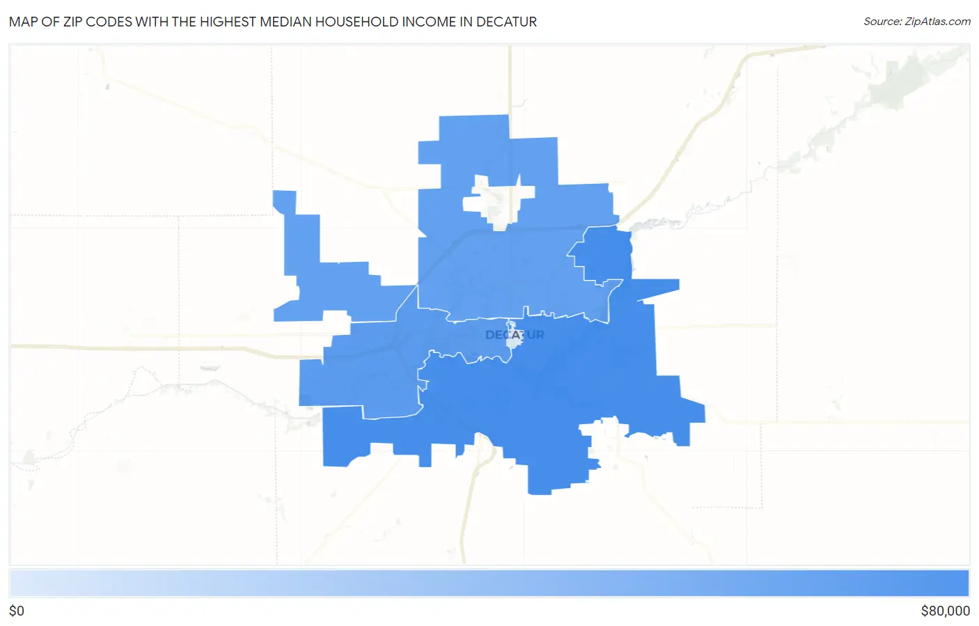 Zip Codes with the Highest Median Household Income in Decatur Map