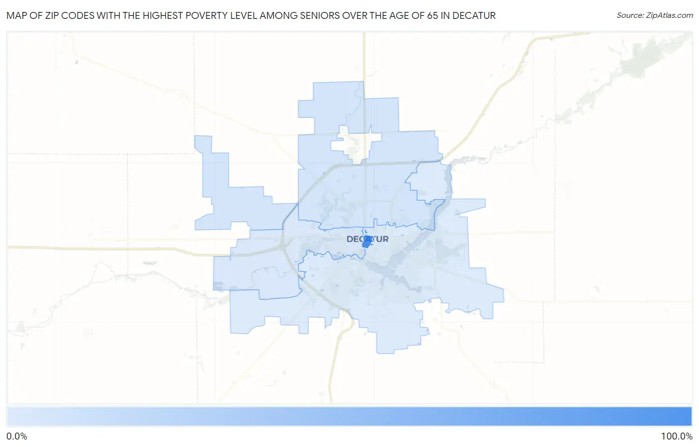 Zip Codes with the Highest Poverty Level Among Seniors Over the Age of 65 in Decatur Map