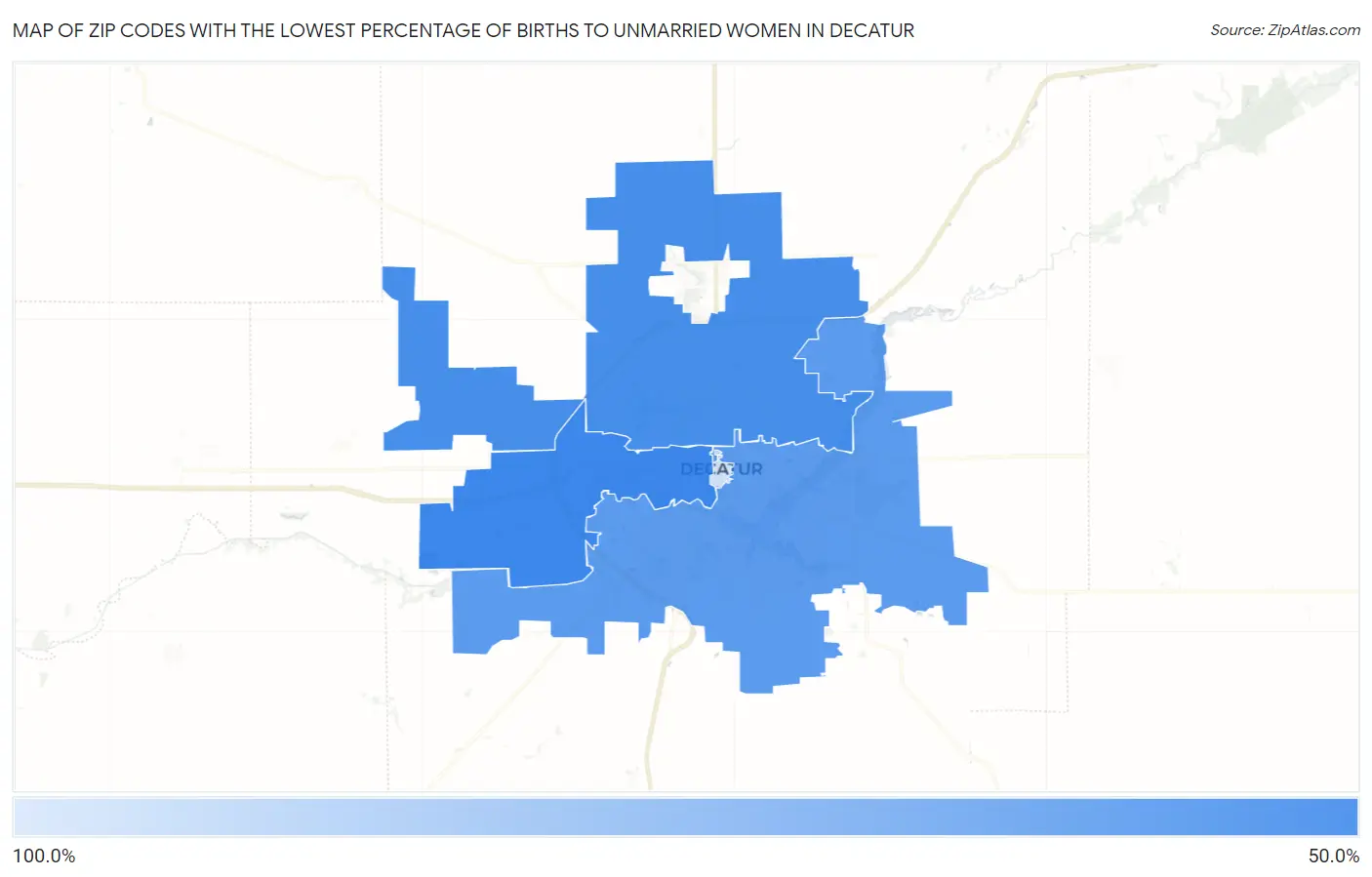 Zip Codes with the Lowest Percentage of Births to Unmarried Women in Decatur Map