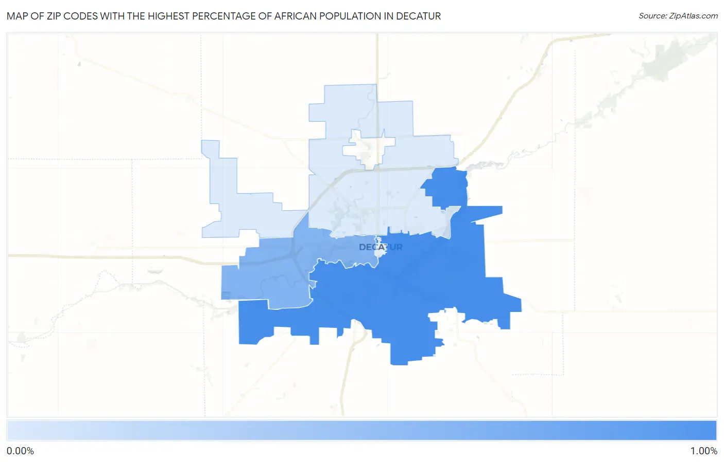 Zip Codes with the Highest Percentage of African Population in Decatur Map