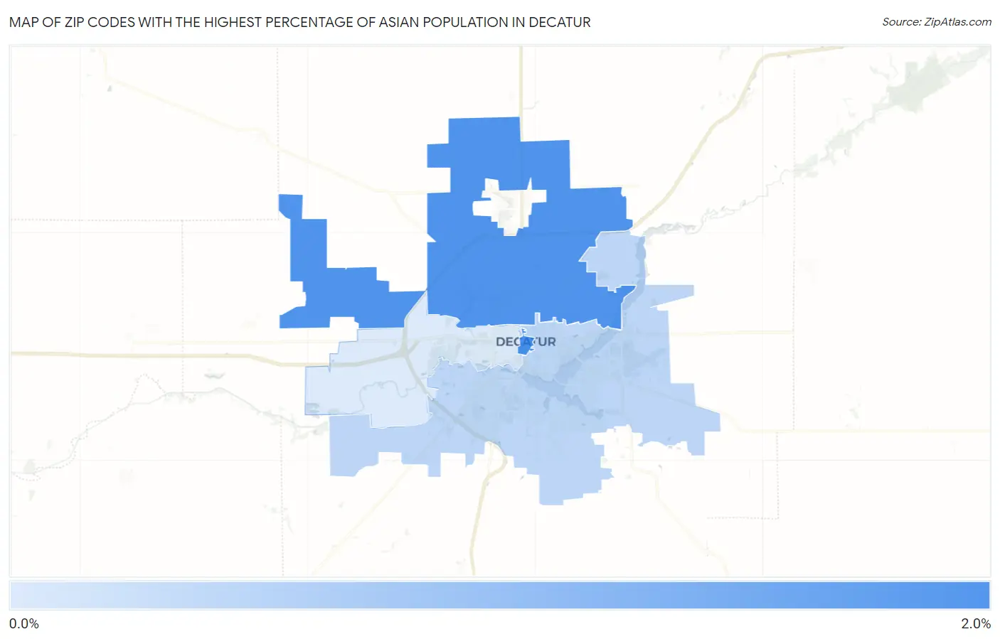 Zip Codes with the Highest Percentage of Asian Population in Decatur Map
