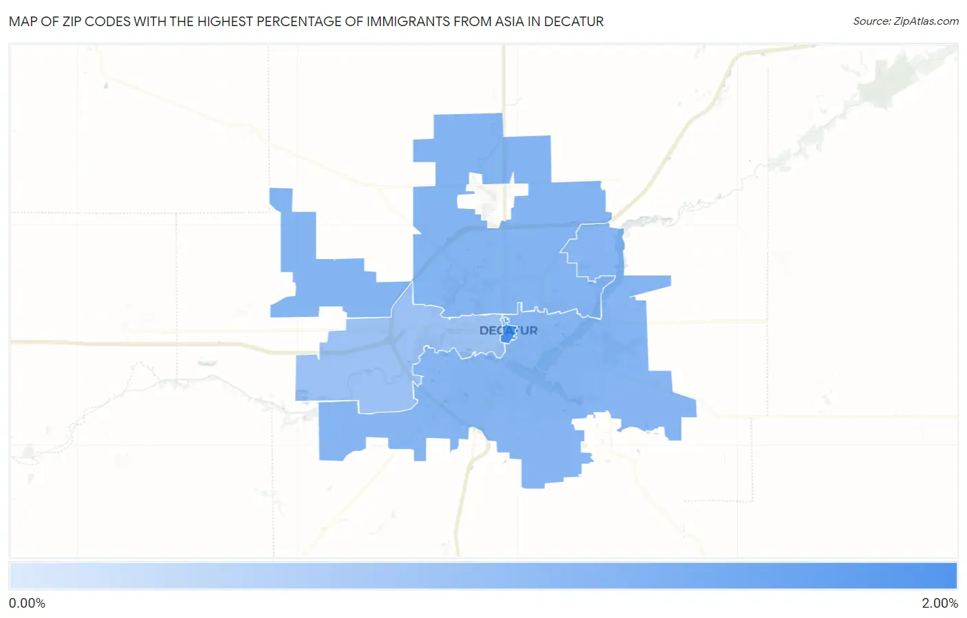 Zip Codes with the Highest Percentage of Immigrants from Asia in Decatur Map