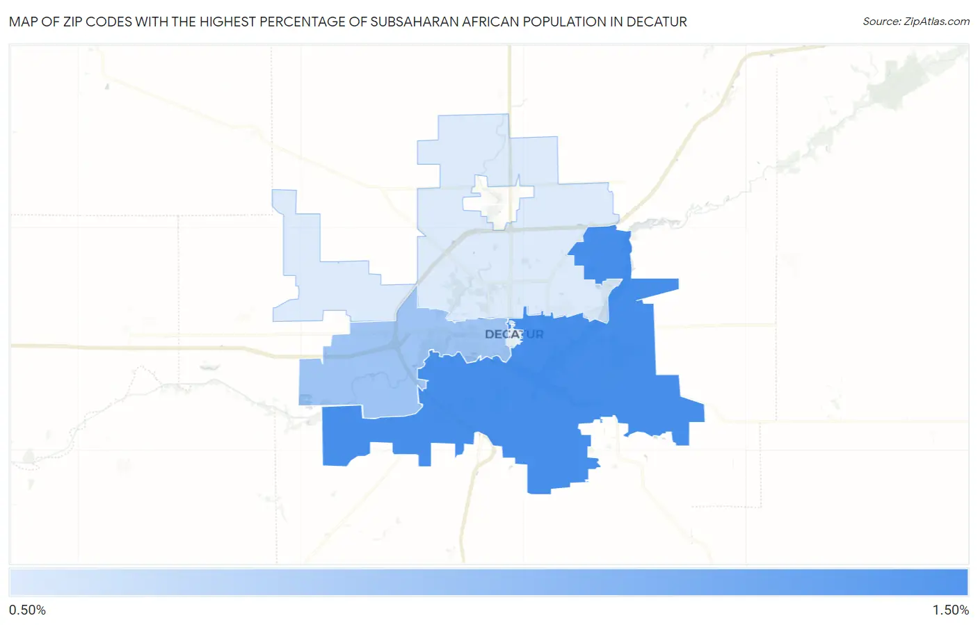 Zip Codes with the Highest Percentage of Subsaharan African Population in Decatur Map