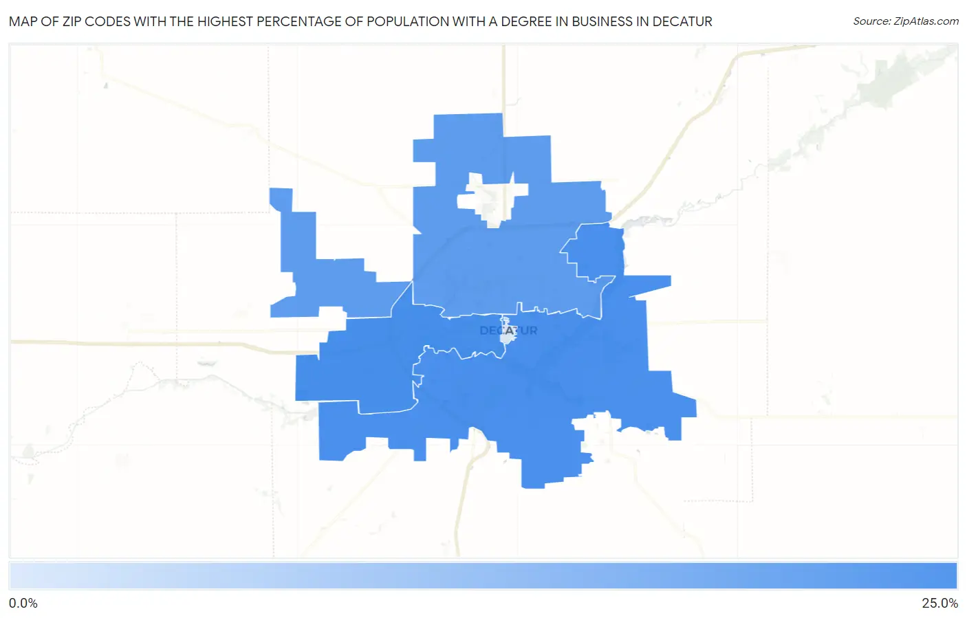 Zip Codes with the Highest Percentage of Population with a Degree in Business in Decatur Map