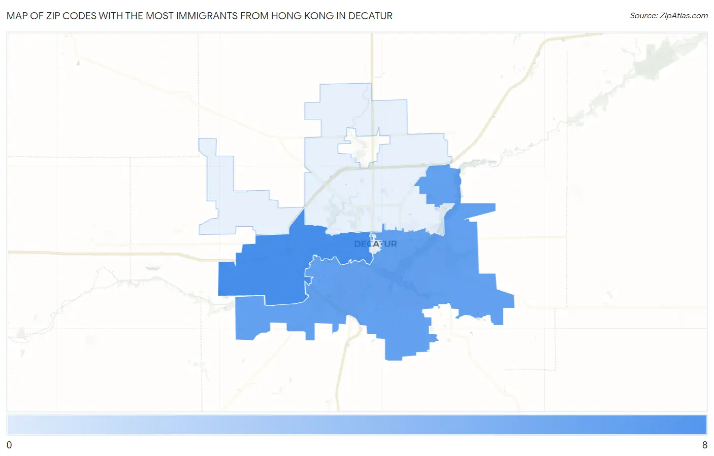 Zip Codes with the Most Immigrants from Hong Kong in Decatur Map