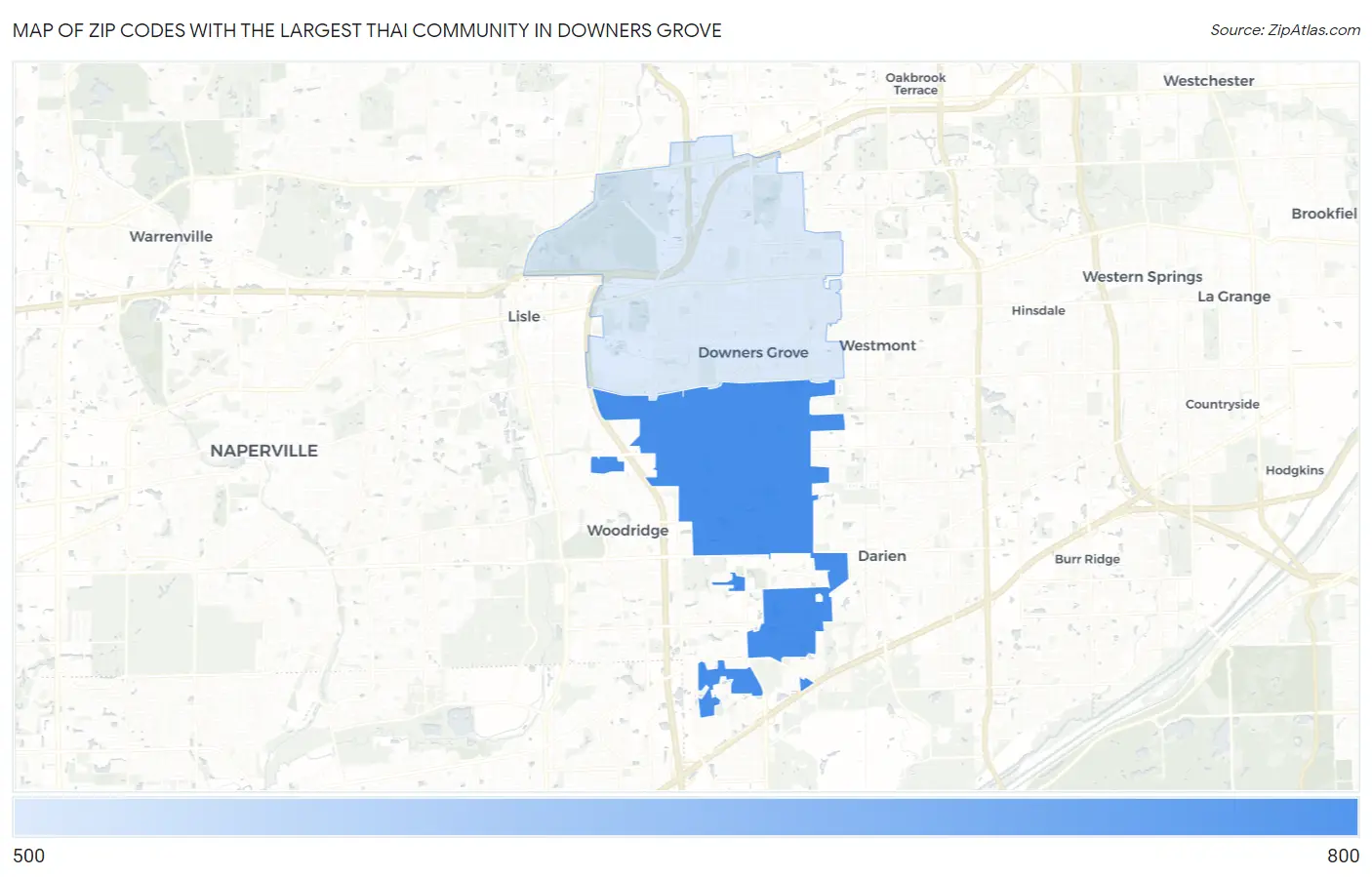 Zip Codes with the Largest Thai Community in Downers Grove Map