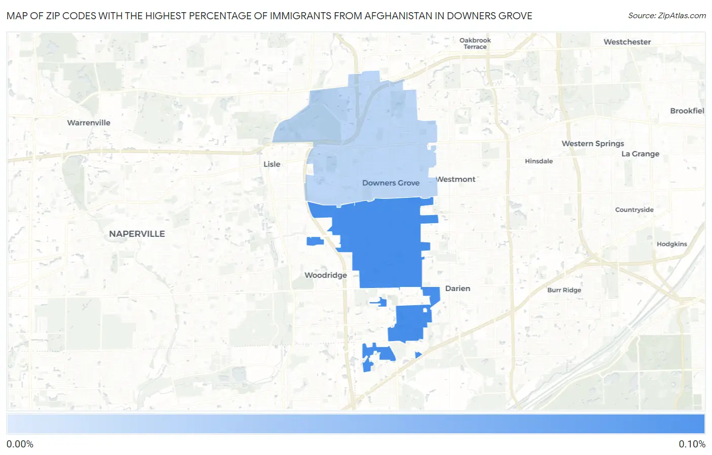 Zip Codes with the Highest Percentage of Immigrants from Afghanistan in Downers Grove Map