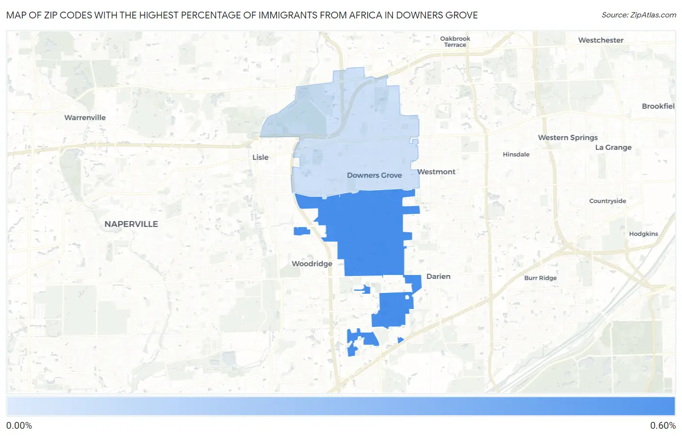 Zip Codes with the Highest Percentage of Immigrants from Africa in Downers Grove Map