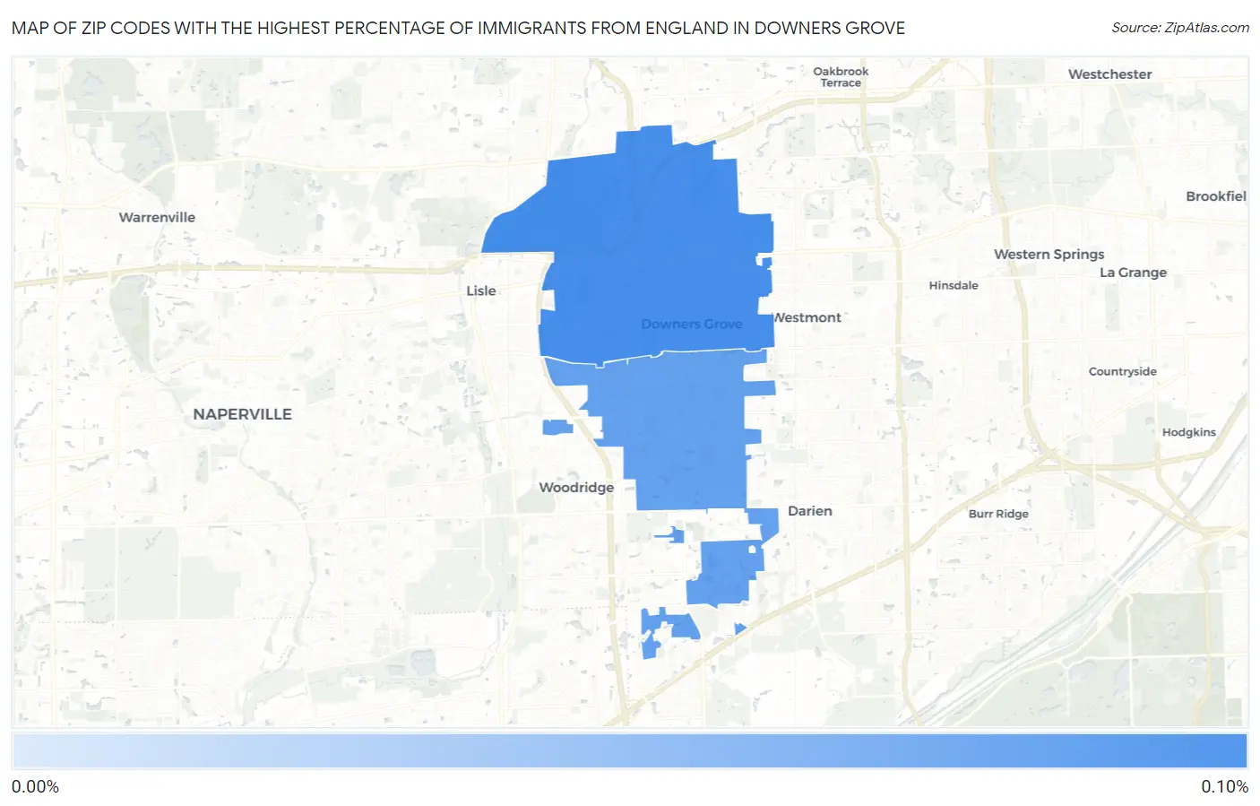 Zip Codes with the Highest Percentage of Immigrants from England in Downers Grove Map