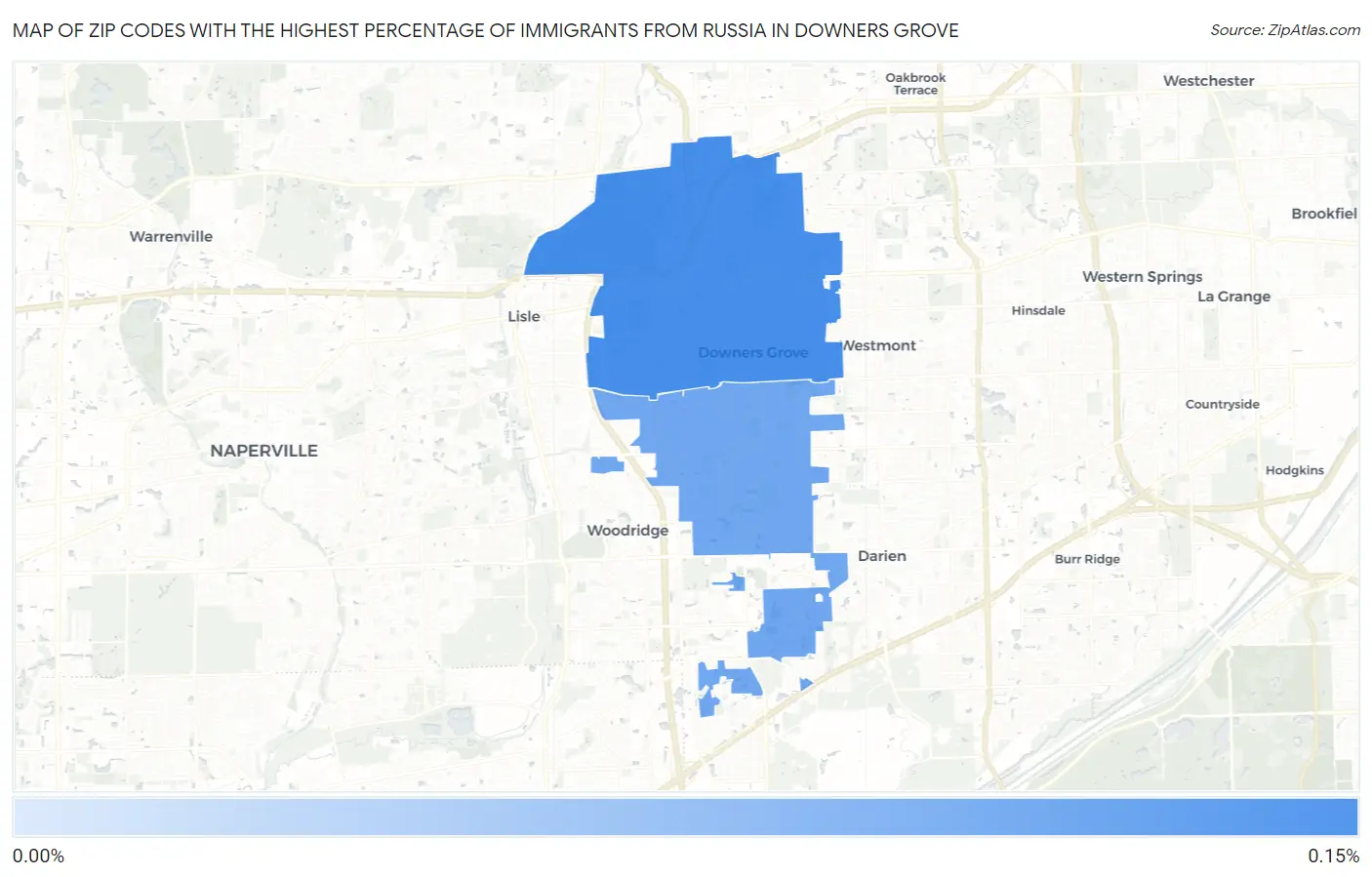 Zip Codes with the Highest Percentage of Immigrants from Russia in Downers Grove Map