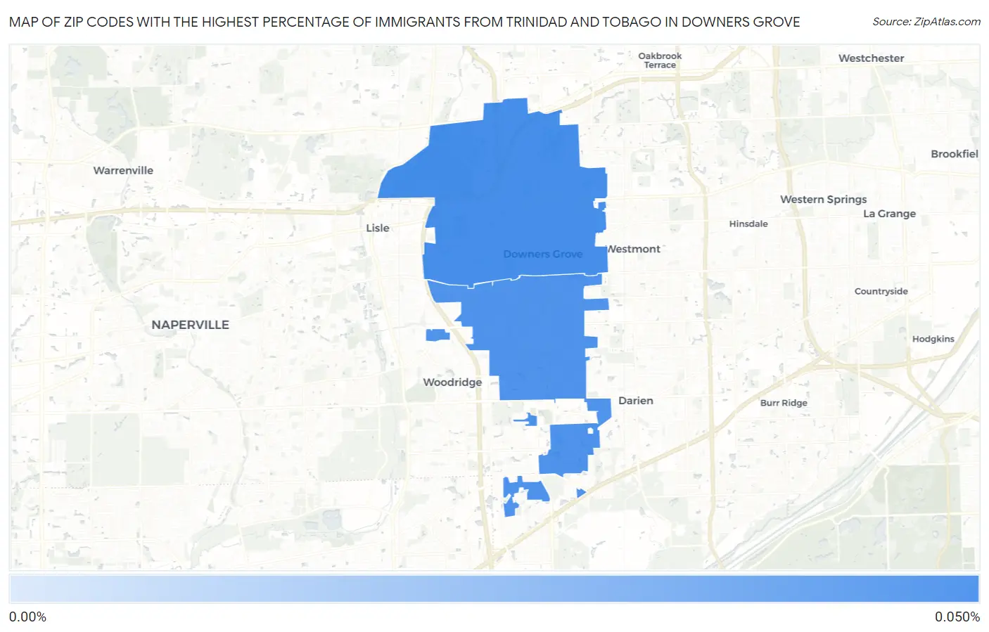 Zip Codes with the Highest Percentage of Immigrants from Trinidad and Tobago in Downers Grove Map
