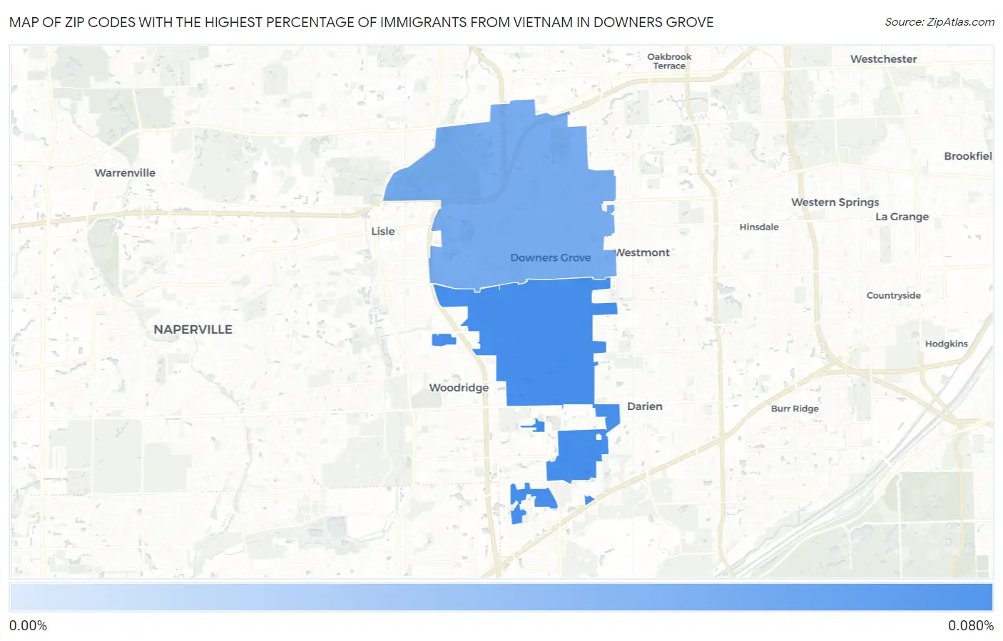 Zip Codes with the Highest Percentage of Immigrants from Vietnam in Downers Grove Map