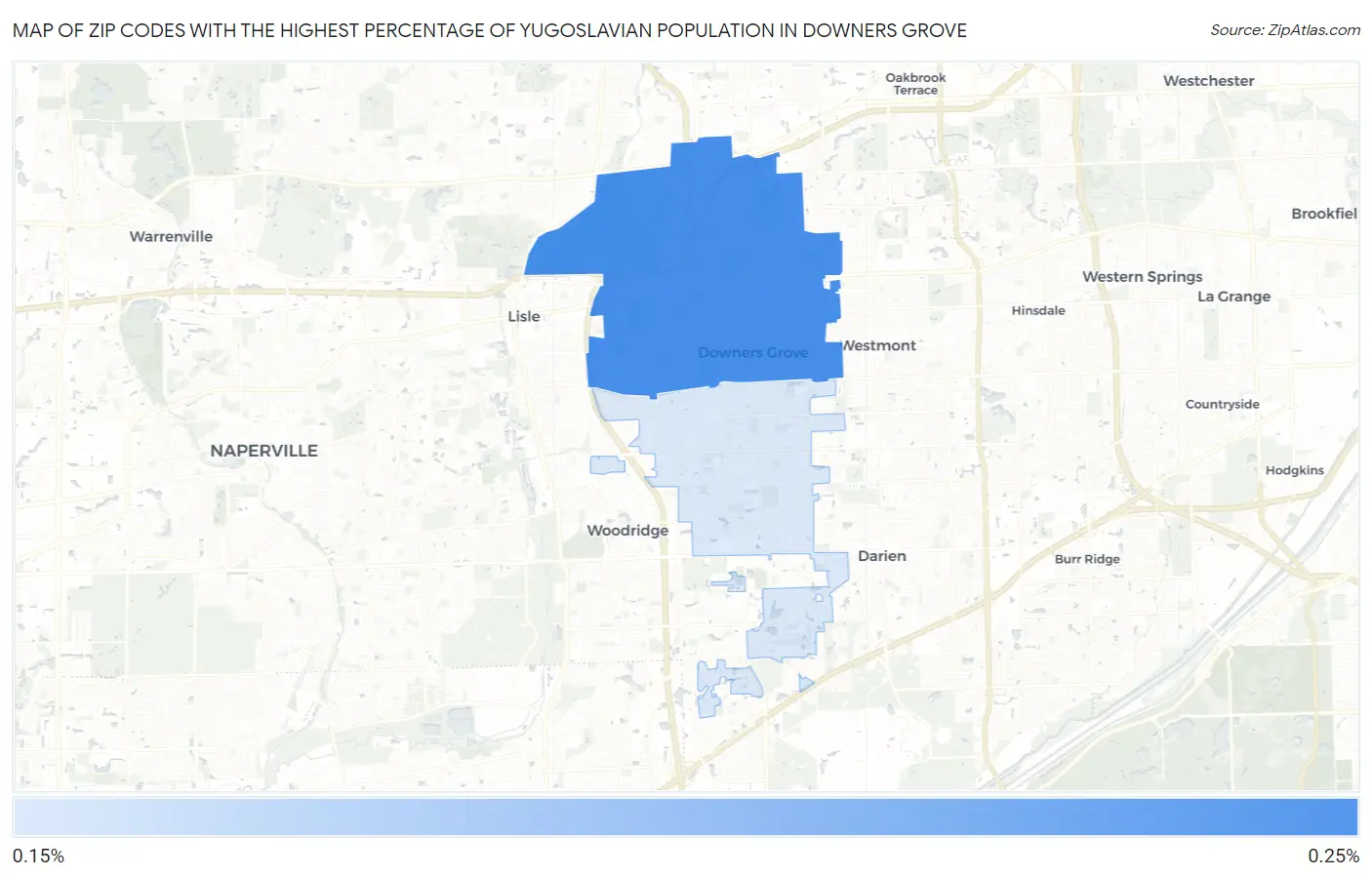 Zip Codes with the Highest Percentage of Yugoslavian Population in Downers Grove Map