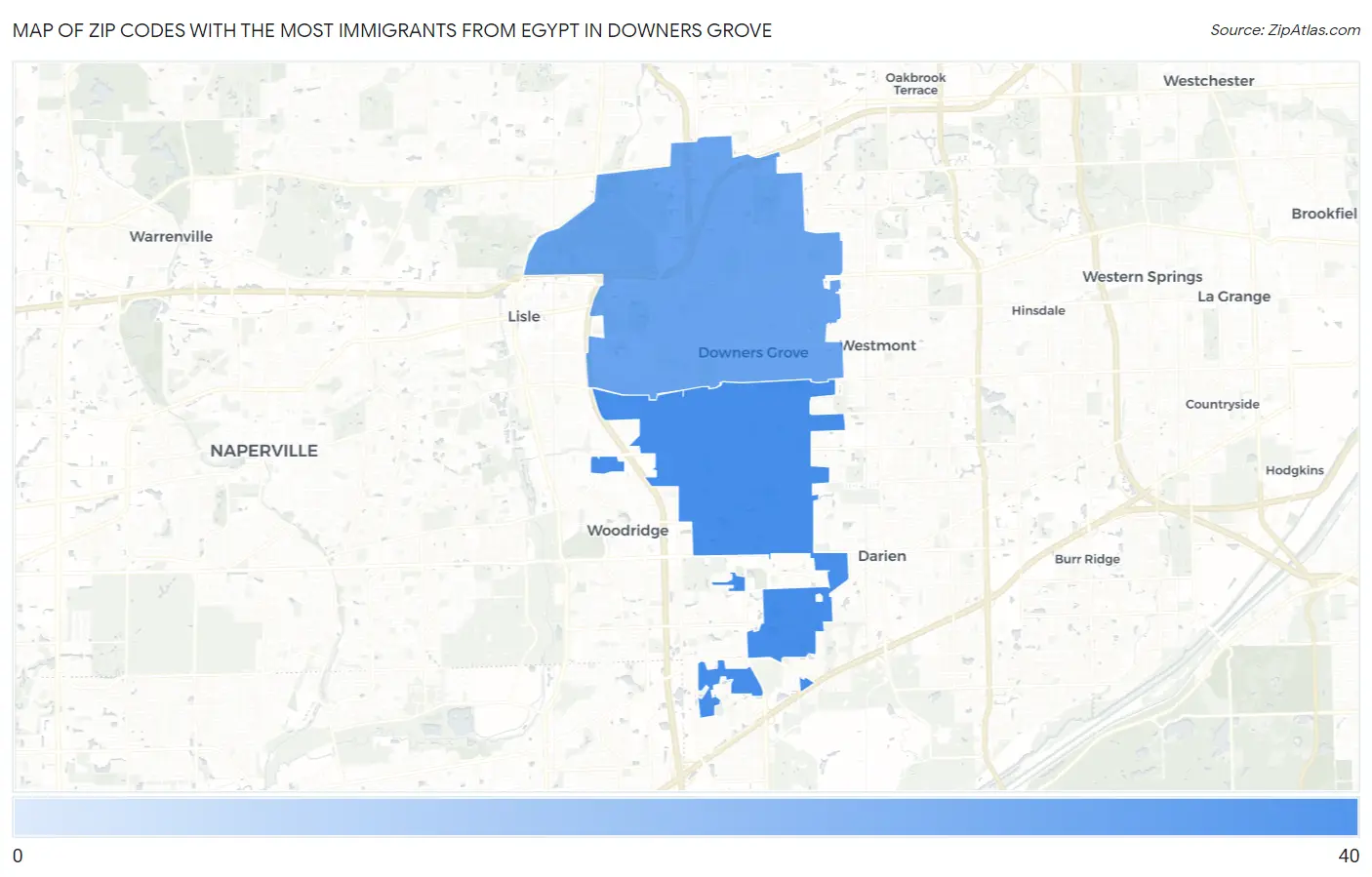 Zip Codes with the Most Immigrants from Egypt in Downers Grove Map