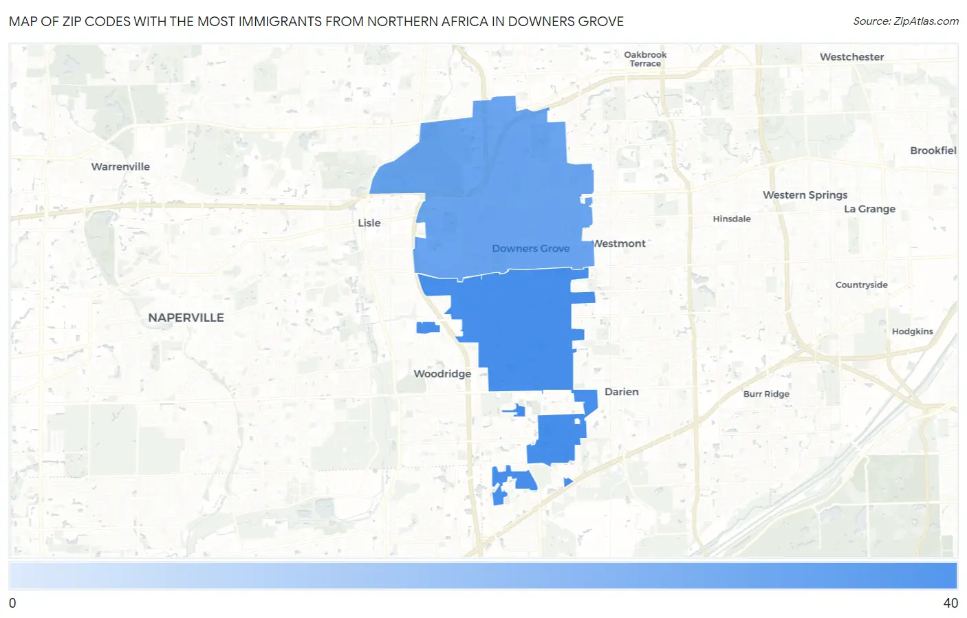 Zip Codes with the Most Immigrants from Northern Africa in Downers Grove Map