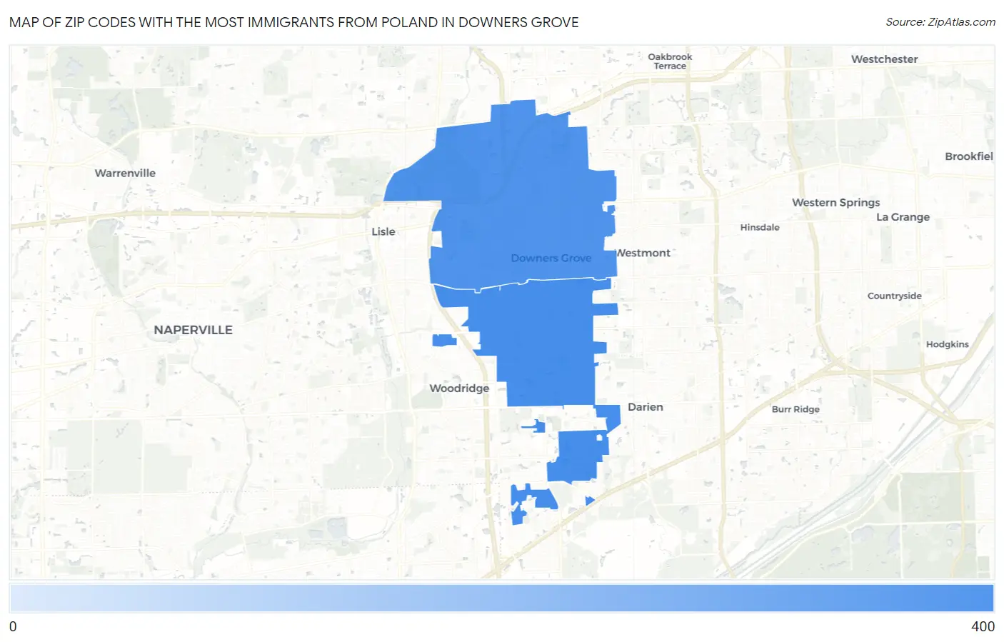 Zip Codes with the Most Immigrants from Poland in Downers Grove Map