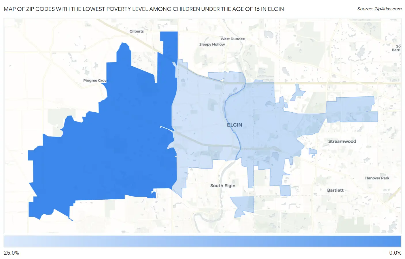 Zip Codes with the Lowest Poverty Level Among Children Under the Age of 16 in Elgin Map