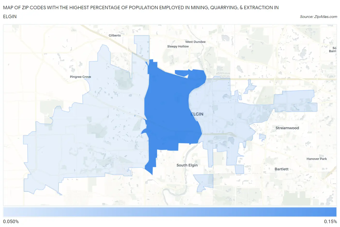 Zip Codes with the Highest Percentage of Population Employed in Mining, Quarrying, & Extraction in Elgin Map