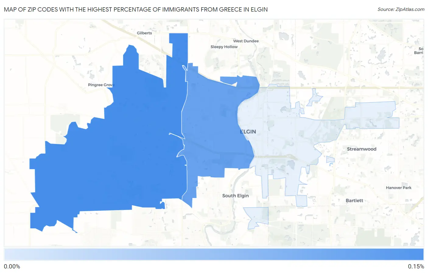 Zip Codes with the Highest Percentage of Immigrants from Greece in Elgin Map