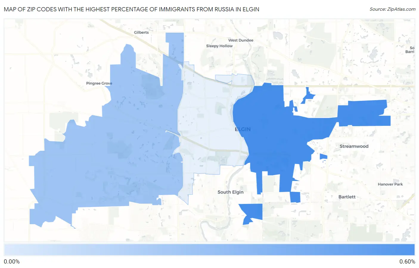 Zip Codes with the Highest Percentage of Immigrants from Russia in Elgin Map