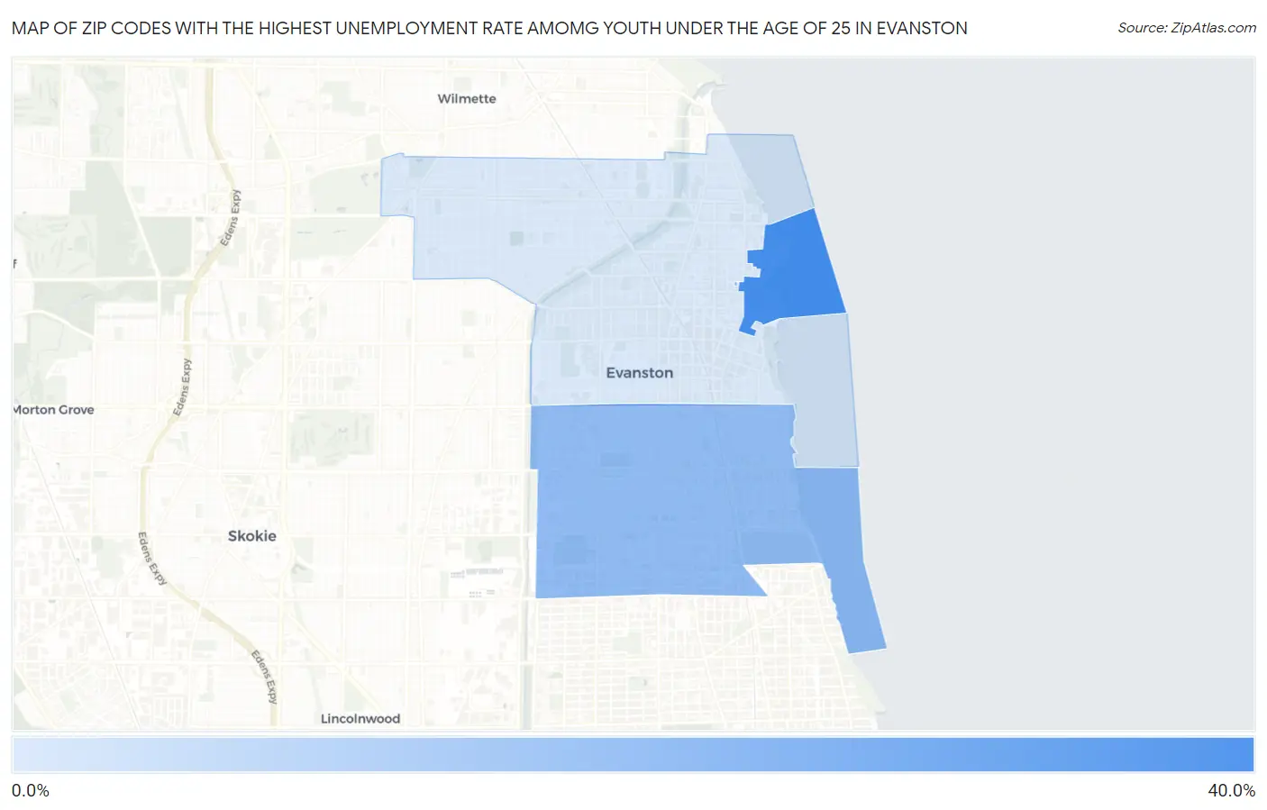 Zip Codes with the Highest Unemployment Rate Amomg Youth Under the Age of 25 in Evanston Map
