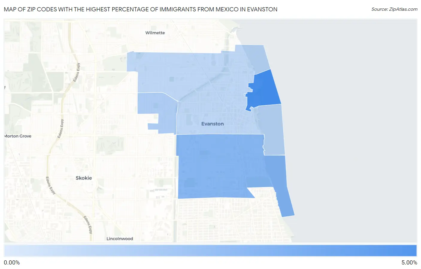 Zip Codes with the Highest Percentage of Immigrants from Mexico in Evanston Map