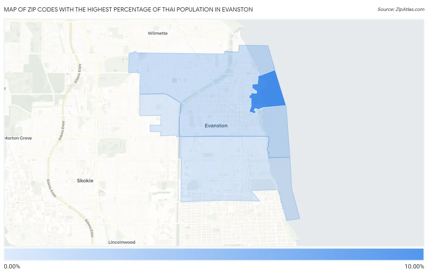 Zip Codes with the Highest Percentage of Thai Population in Evanston Map