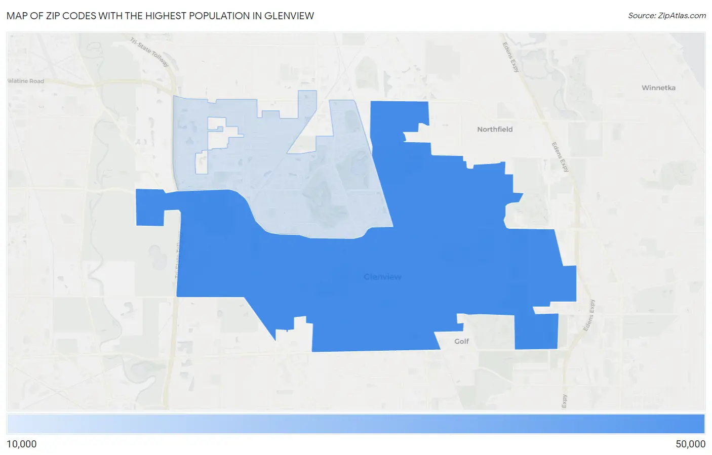 Zip Codes with the Highest Population in Glenview Map