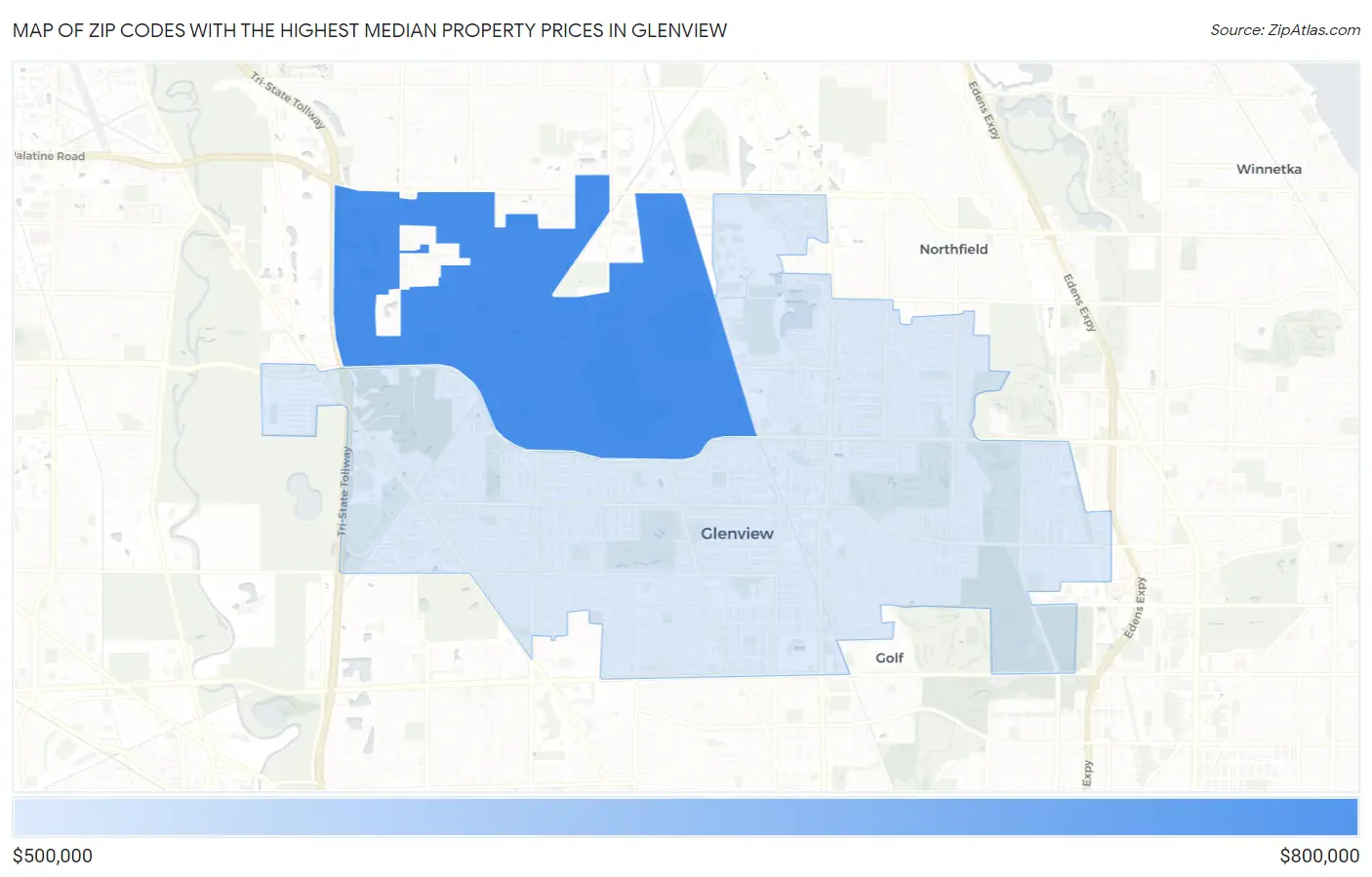Zip Codes with the Highest Median Property Prices in Glenview Map