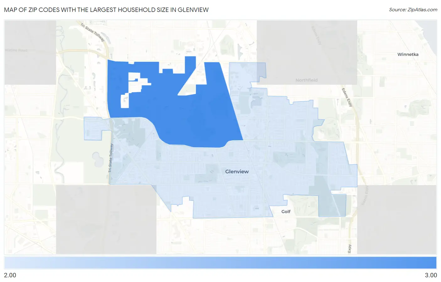 Zip Codes with the Largest Household Size in Glenview Map