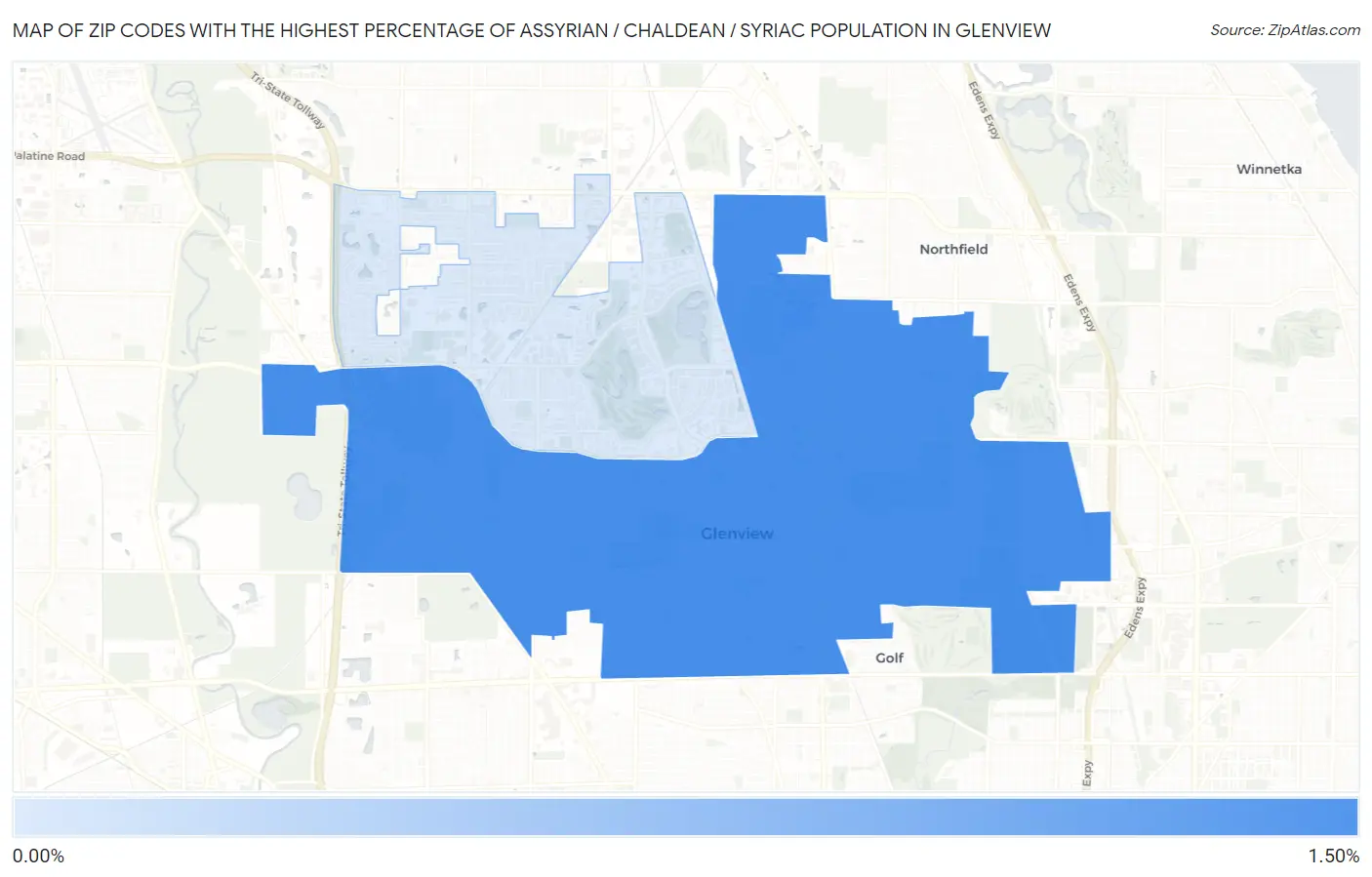 Zip Codes with the Highest Percentage of Assyrian / Chaldean / Syriac Population in Glenview Map