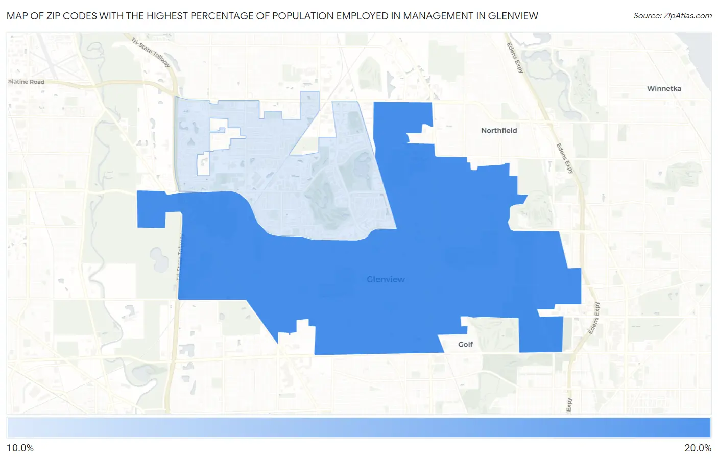 Zip Codes with the Highest Percentage of Population Employed in Management in Glenview Map
