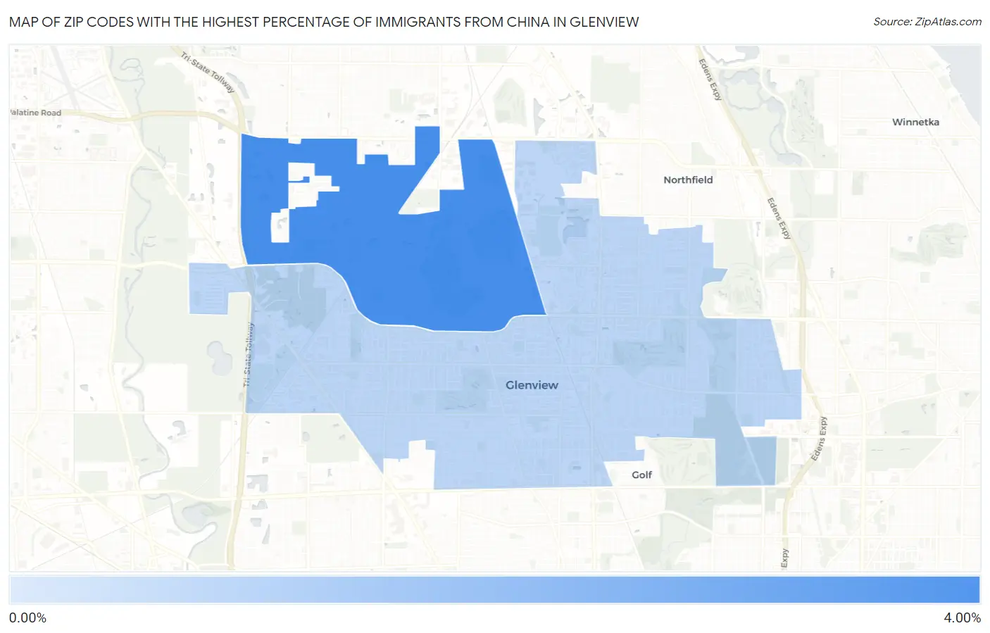 Zip Codes with the Highest Percentage of Immigrants from China in Glenview Map