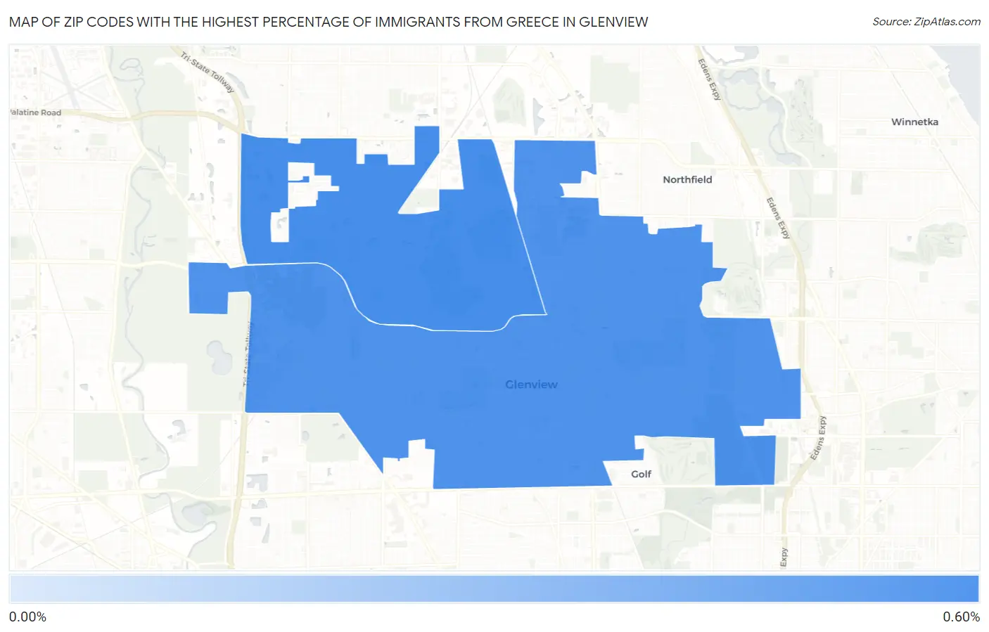 Zip Codes with the Highest Percentage of Immigrants from Greece in Glenview Map