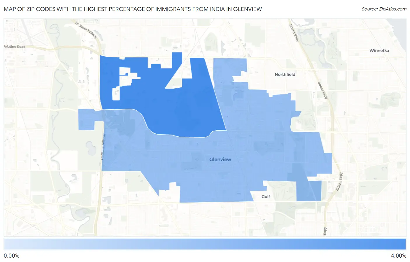 Zip Codes with the Highest Percentage of Immigrants from India in Glenview Map