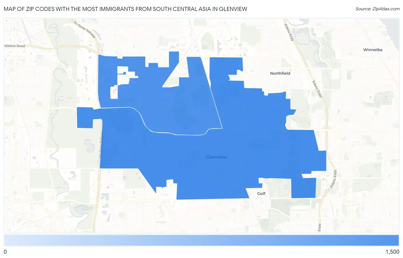 Zip Codes with the Most Immigrants from South Central Asia in Glenview Map