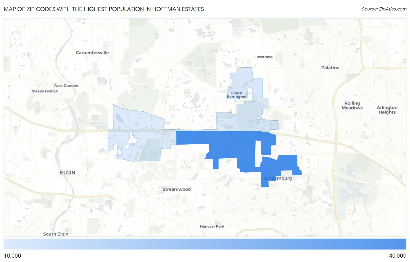 Zip Codes with the Highest Population in Hoffman Estates Map